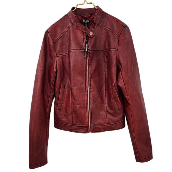 New NWT PLT Faux Leather Oversized Seam Detail Red Jacket 10 Tall - Picture 4 of 14